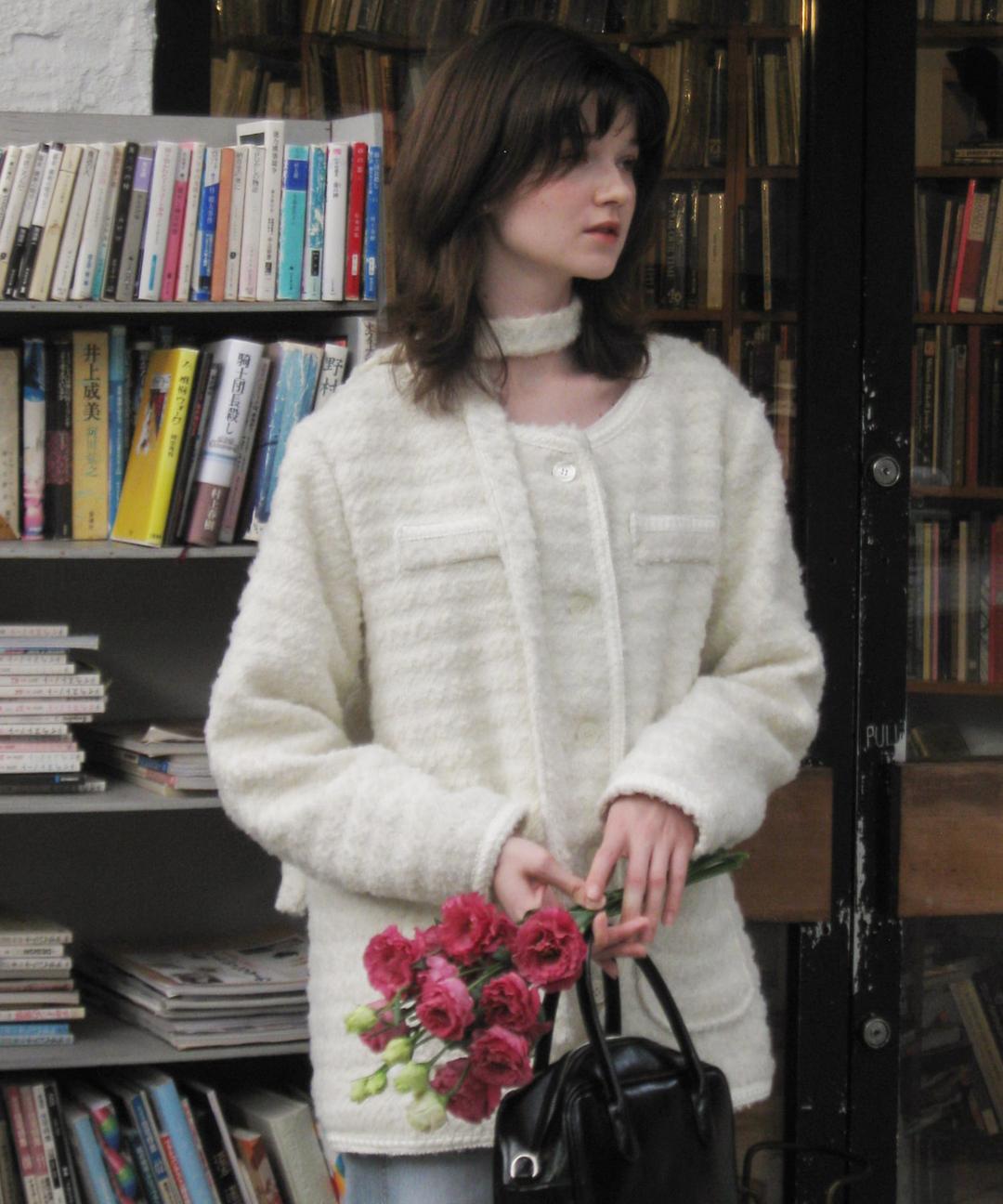 [11/26 순차배송] Diana Scarf Tweed Wool Jacket (Ivory)