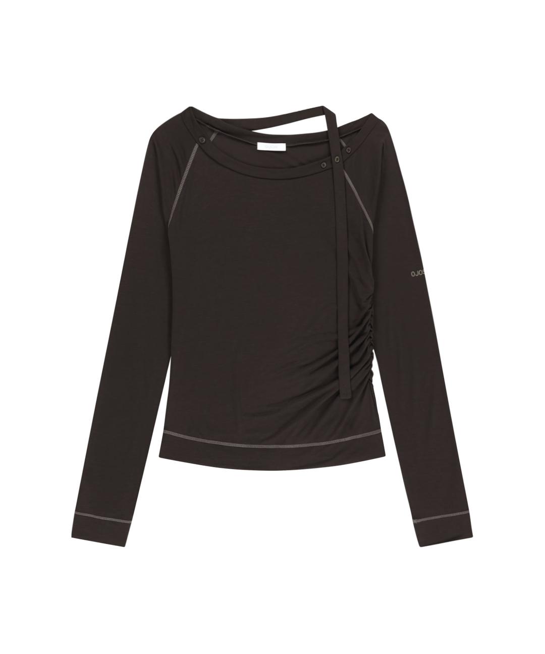 Asym Shoulder Scarf Long Sleeve / Charcoal