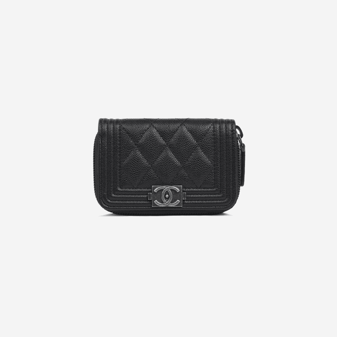 Chanel Boy Chanel Zipped Coin Purse Grained Calfskin & Ruthenium Black