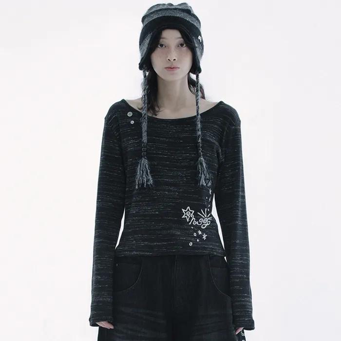 HUG stitch knit T (Black)