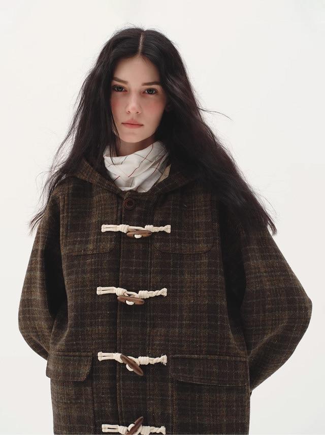 UNRETRO Plaid Toggle Coat (Brown)