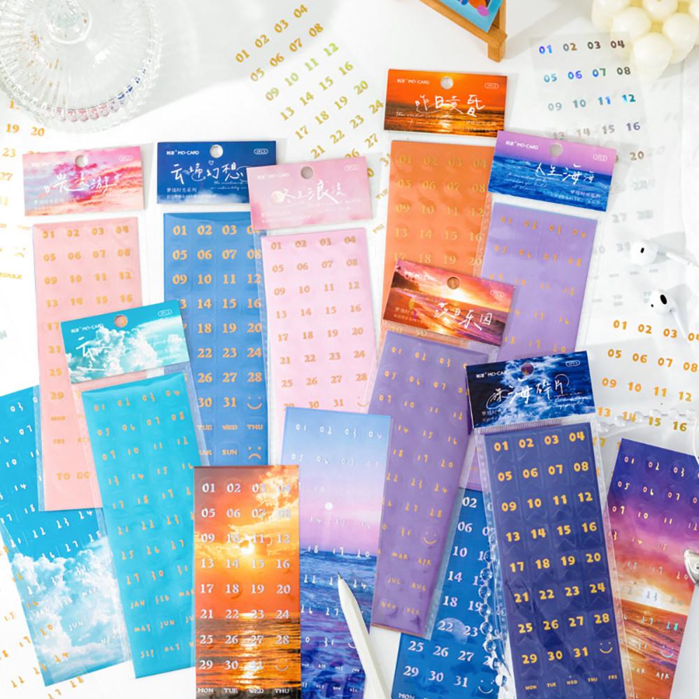 감성 다꾸 스티커 구름 달 바다 숫자 달력 씰스티커 4매