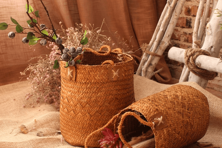 라탄 바구니 가방 빈티지 홈카페 인테리어 화분커버