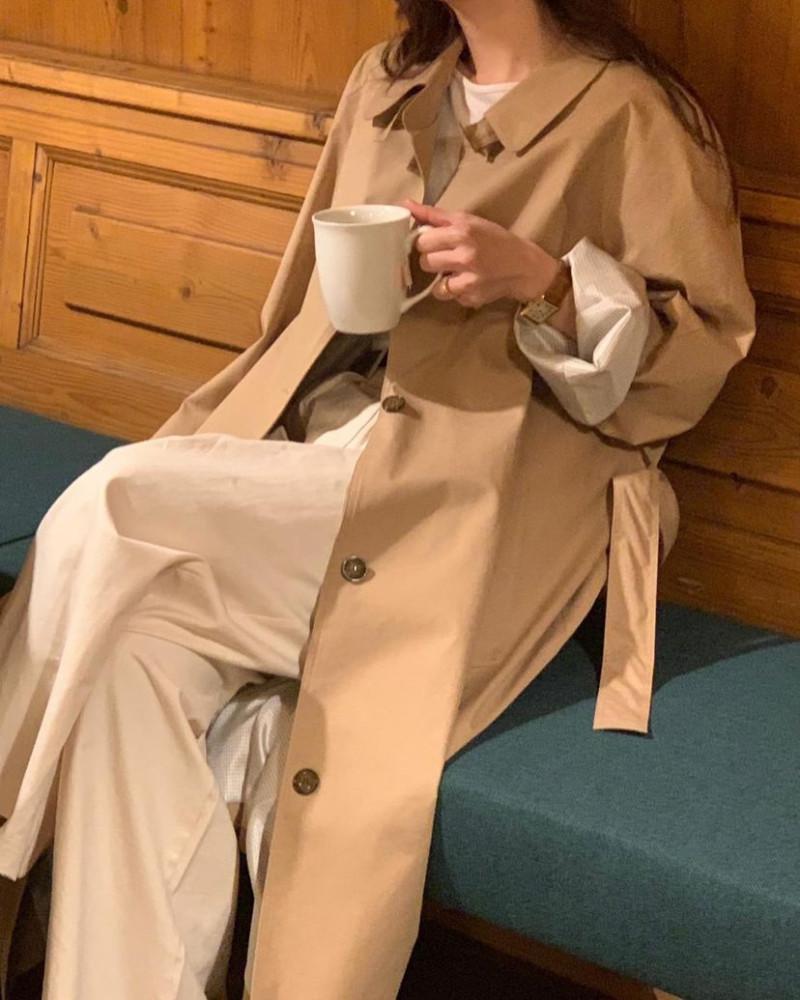 objet 오브제 레글런 벨티드 트렌치 코트 카라 싱글 롱 버버리 ct (2 color)