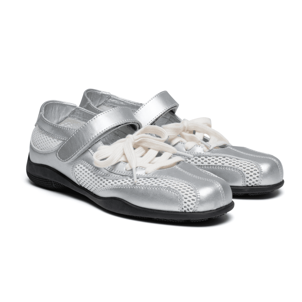 Mesh Lace Strap Sneakers - Silver