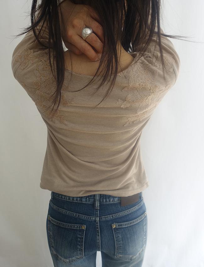 더에펠 레이스 셔링 유넥 티셔츠 (2color)