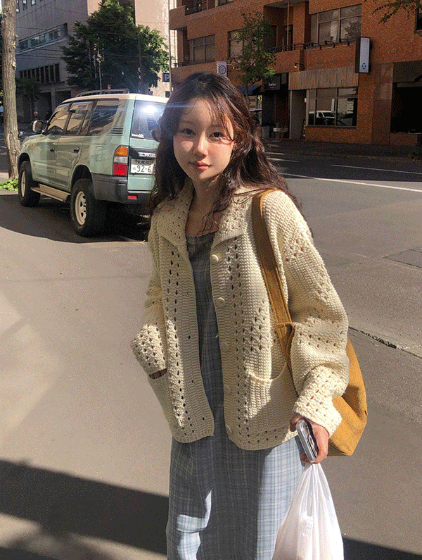 스프링콤마 [울18%] 버블리 울니트카라가디건