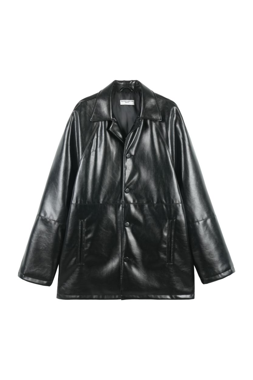 Faux leather raglan coat