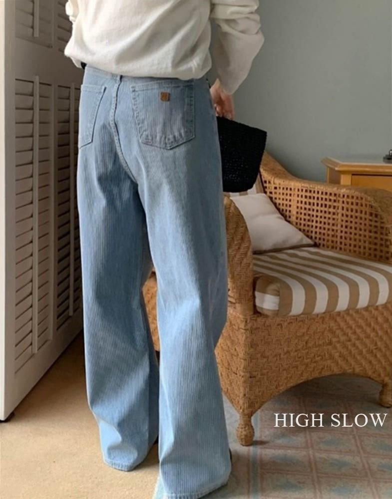 시그니처 스튜 골지 데님 팬츠 연청 봄 청바지