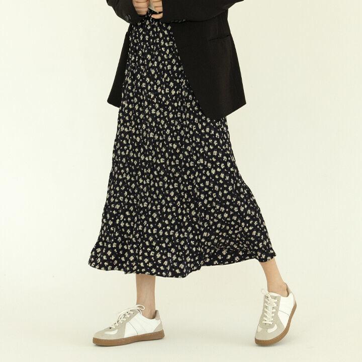 릴 플라워 플리츠 롱 스커트 navy[네이비]