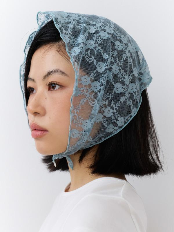 flower lace hair bandana - sky blue