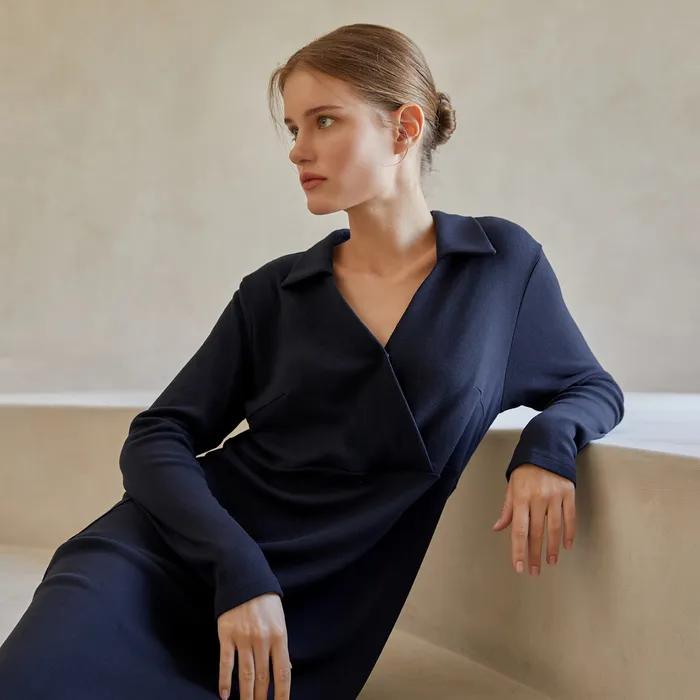 코지 랩 셔츠 드레스 - 다크네이비