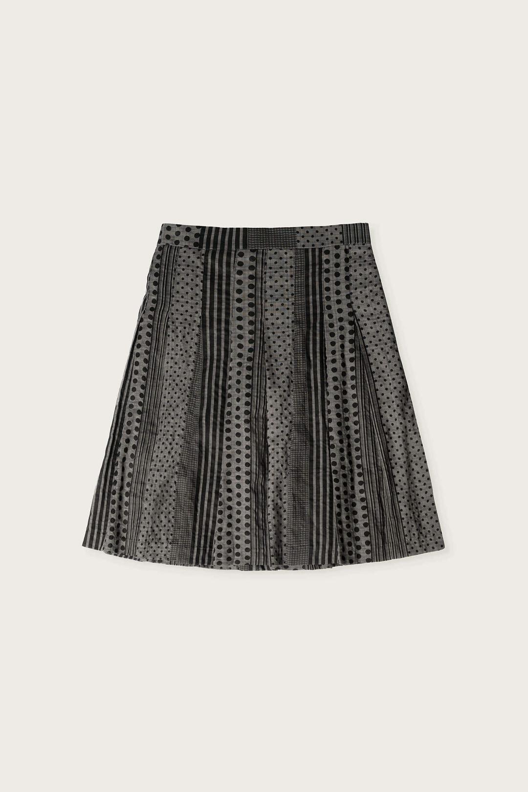 STRIPE DOT PLEATS SKIRT DARK MOON
