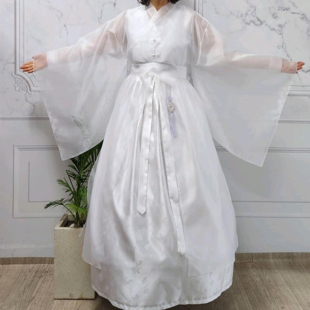 생활한복 전통한복 활옷 흰색 시스루 무대의상 웨딩한복