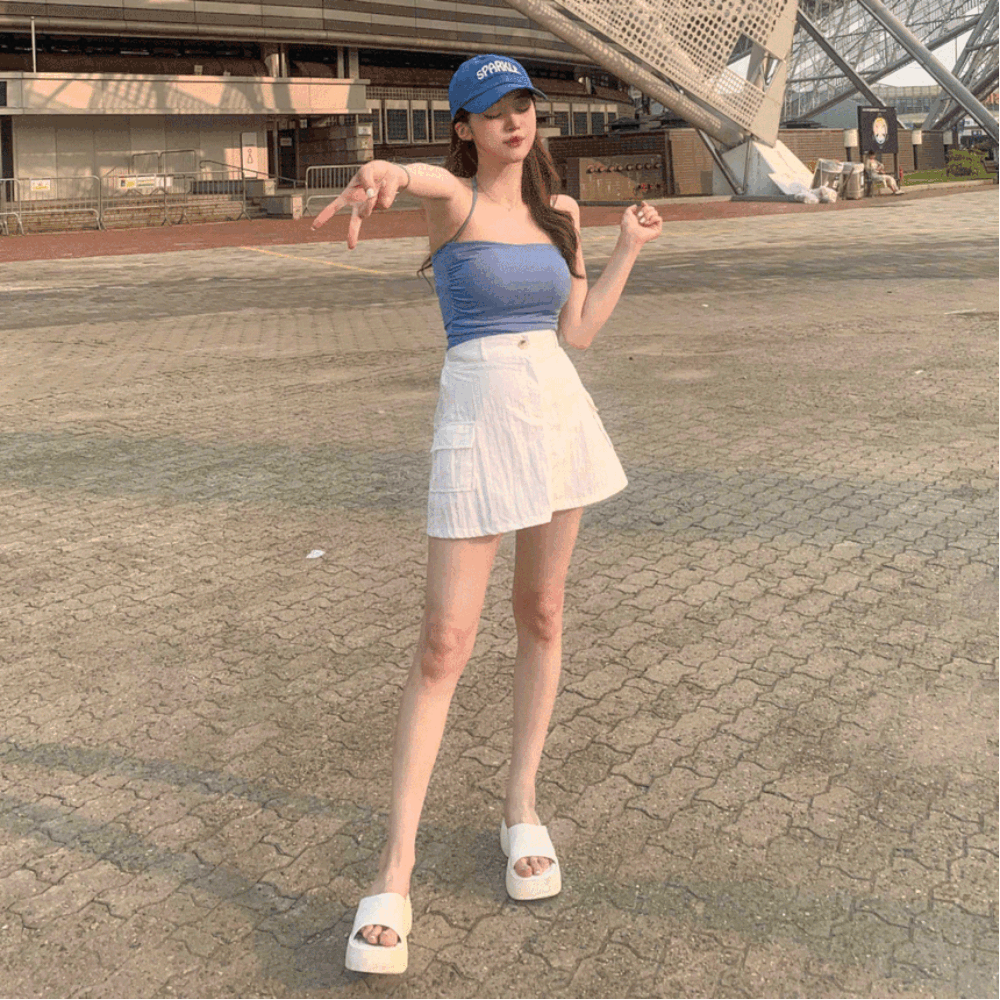 무배🚀  [러블리힙🤍속바지안감] y2k 바스락 나일론 카고 플리츠 뒷밴딩 미니 스커트 하이틴 포켓 A라인 치마 플레어 치마바지 흠뻑쇼 페스티벌 5COL