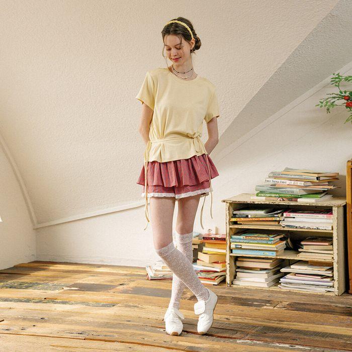DD_Red check lace pantskirt