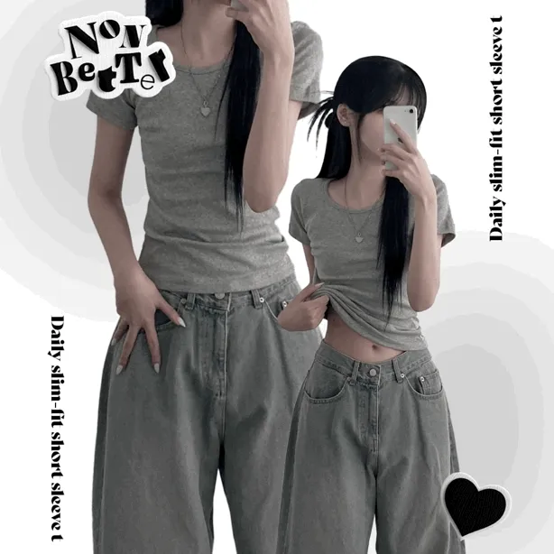 daily slim-fit short sleeve t [ 기본핏 라운드 슬림핏 스탠다드 숏 반팔 티셔츠 ]