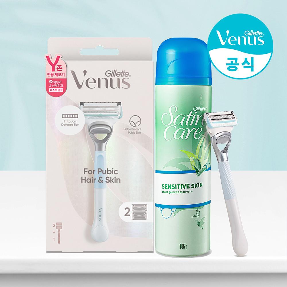 질레트 비너스 Y존 여성용 제모기 핸들 1입+면도날 2입+새틴 젤 195g 1개