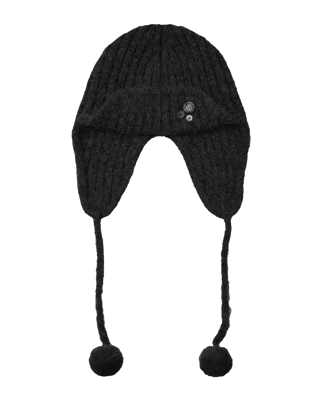 BUTTON KNIT TROOPER BEANIE [BLACK]
