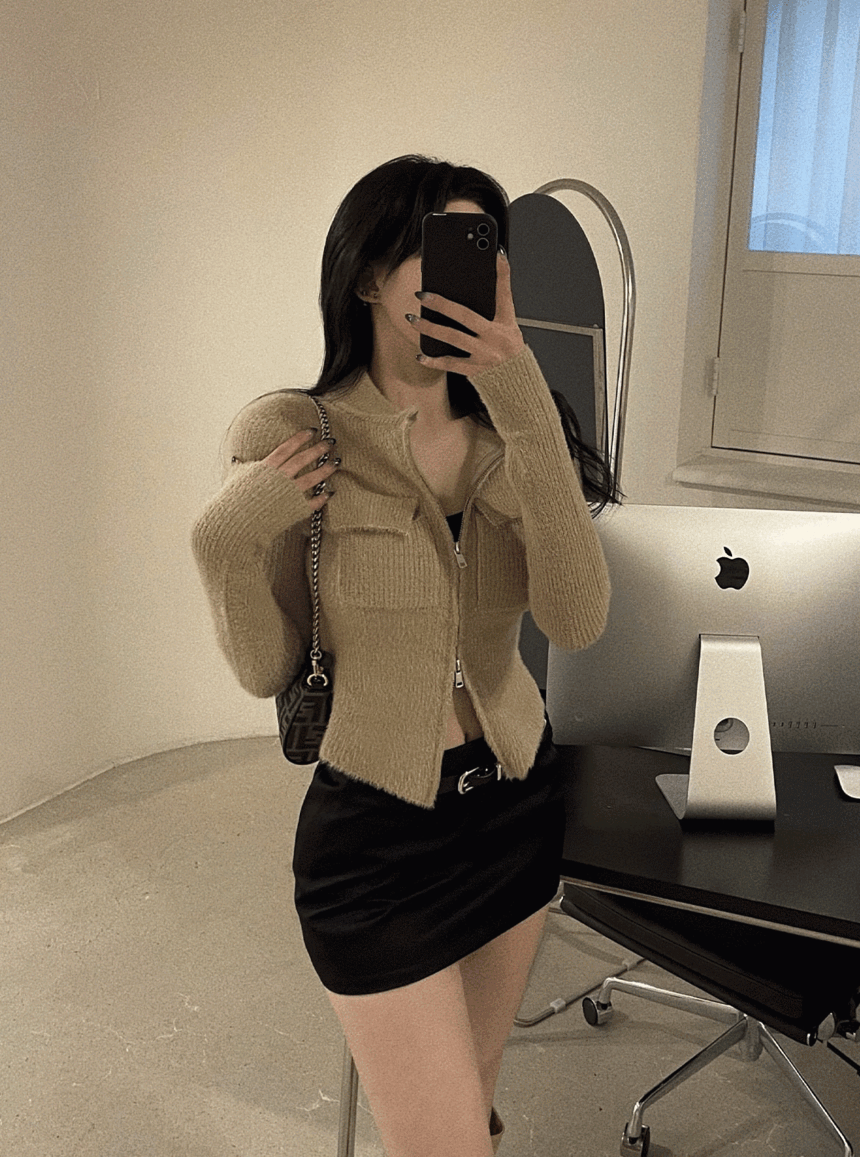 [블랙당일배송✧주문폭주] Bear knit zip
