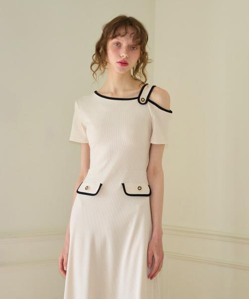 Strap Off Shoulder Midi Dress_ Ivory