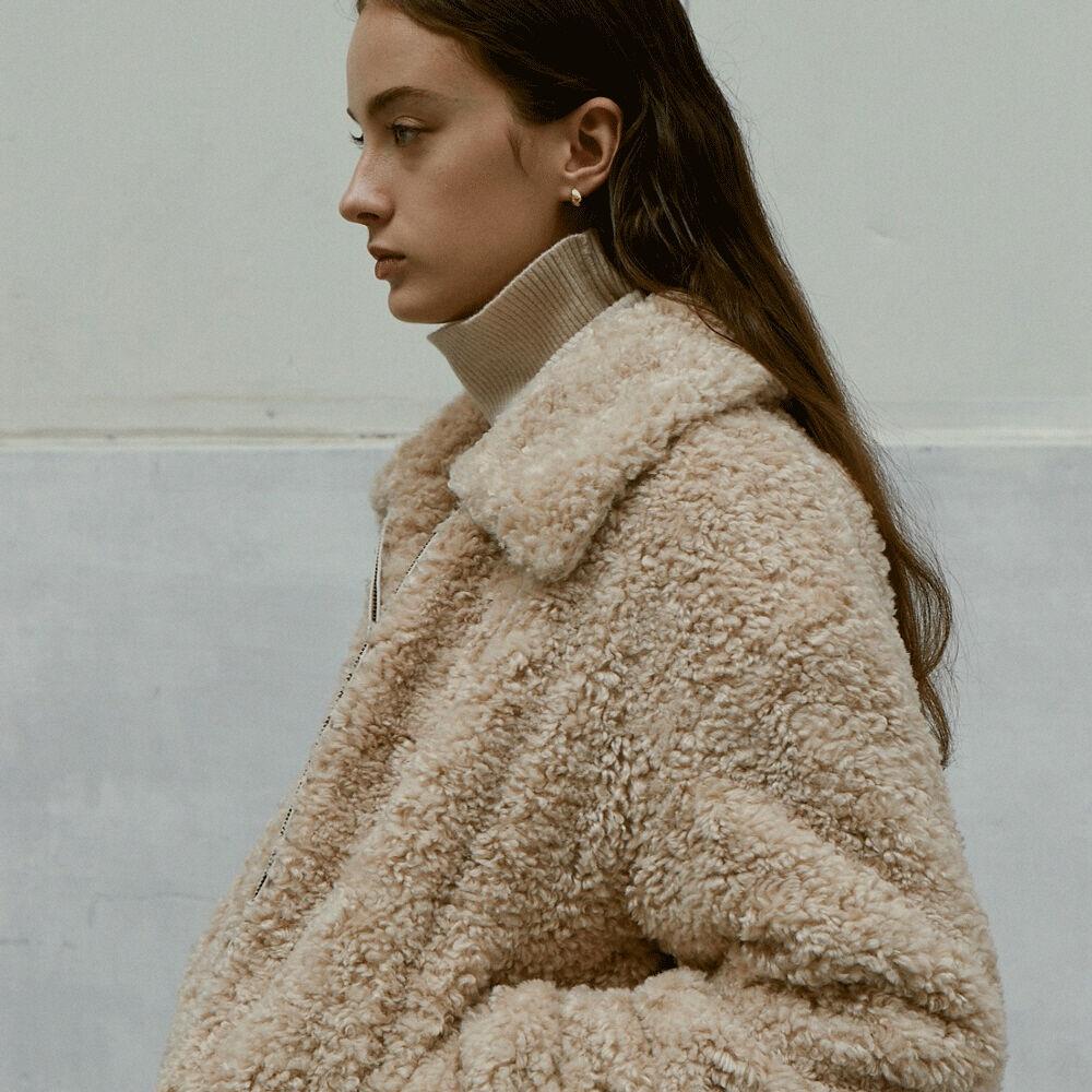 Eco 퍼_시어링 집업 자켓_라이트베이지