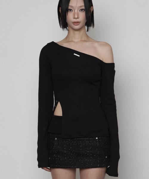 One-shoulder Basic Slit Long Sleeve (BLACK)