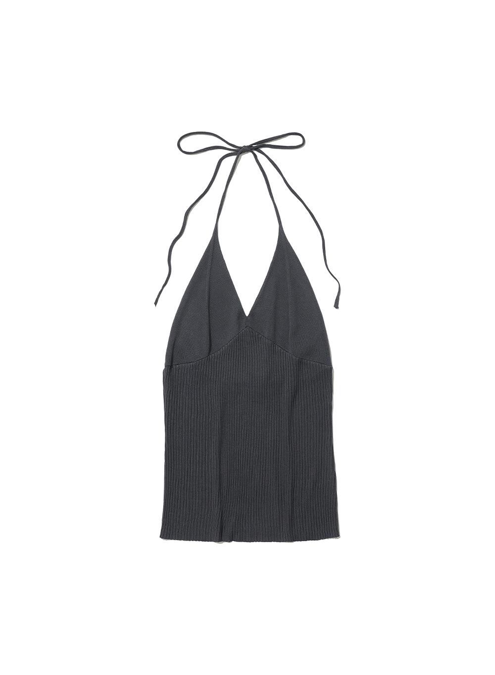 [WOMEN] MULTIWAY TIE-NECK STRAP KNIT SLEEVELESS TOP_CHARCOAL