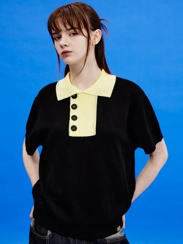 [베리베리 계현 착용]투톤 카라 반팔 니트 블랙