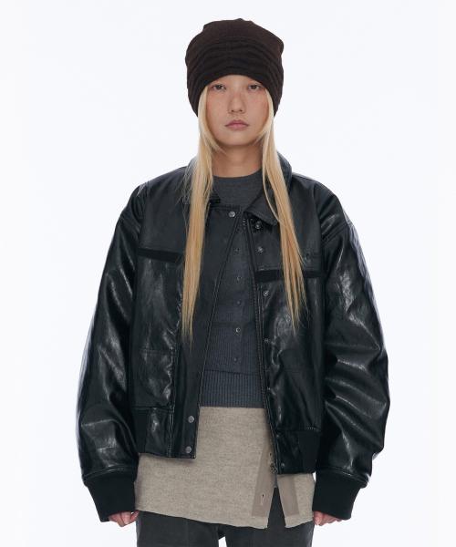 Padded Faux Leather Jacket Black