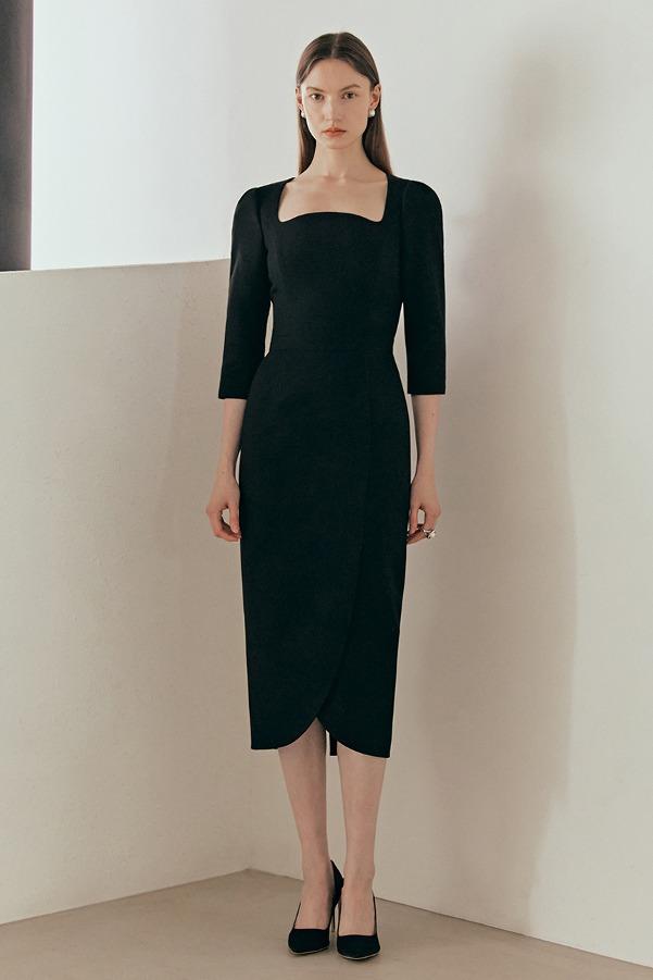 [3size 4/23 예약배송][문가영 착용]AMELIA Square neck tulip-skirt dress (Black)