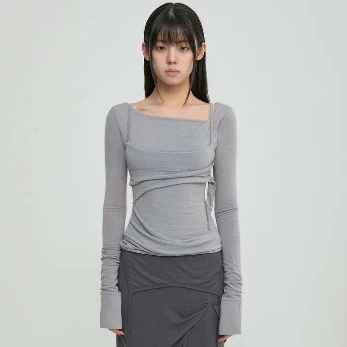 Layered Bustier Long Sleeve (FL-105_Gray)