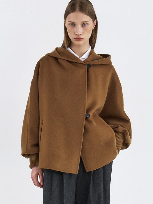 VOLUME HOODED HANDMADE SHORT COAT [BLACK][CAMEL]