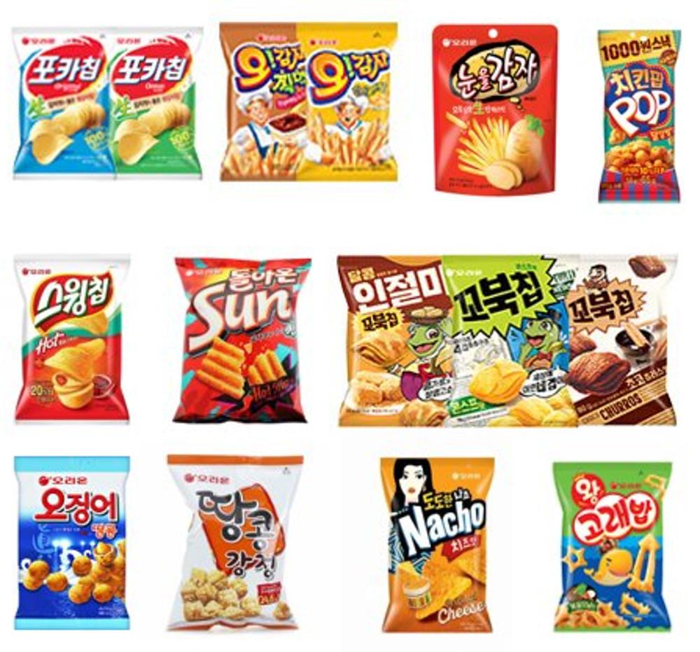 포카칩 꼬북칩 눈을감자 오징어땅콩 오감자 썬칩 나쵸 치킨팝 스낵 과자 모음 새참