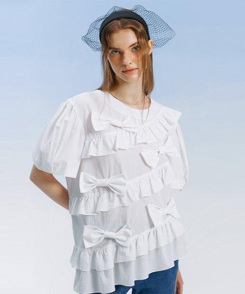 Ribbon Unbalanced Blouse_White