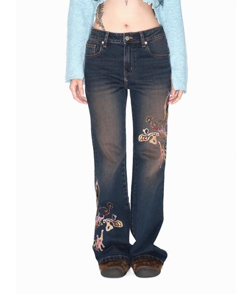 Embroidery denim pants_indigo blue