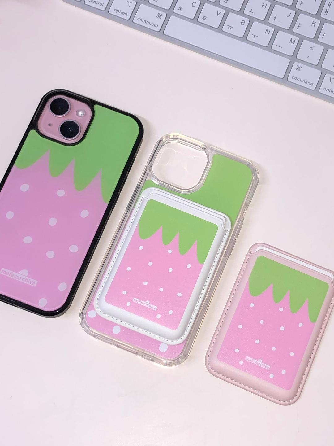 strawberry(2) magsafe leather wallet(2 type)