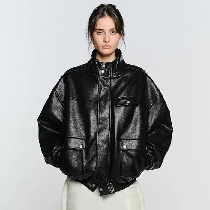 FAUX LEATHER HIGH NECK JUMPER, BLACK