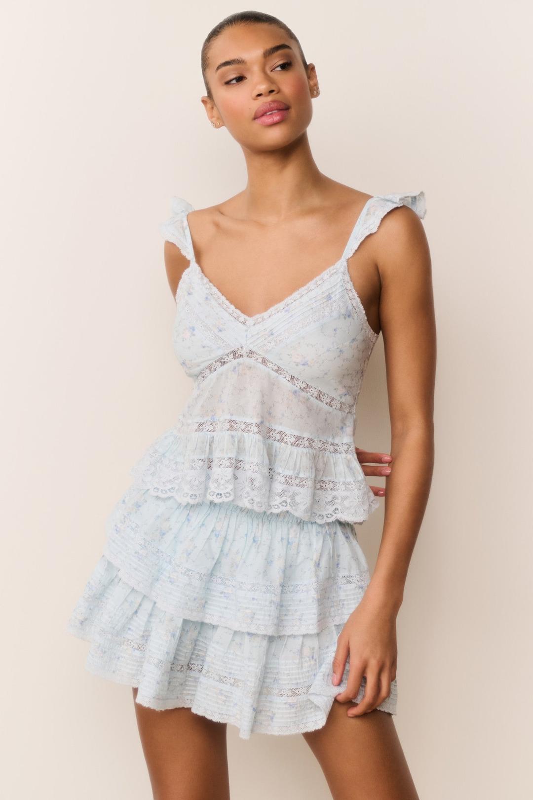 Lainie Floral Cotton Top - SNOWDROP BLUE / XXS