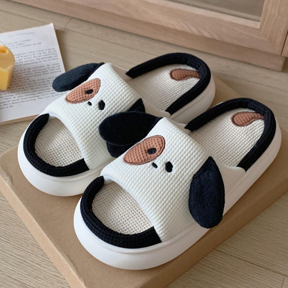 귀여운 바둑이 슬리퍼 린넨 커플 거실화 3.5cm