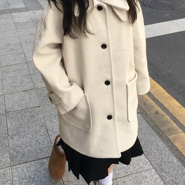 (2 color) 부클 카라 하이넥 울 코트