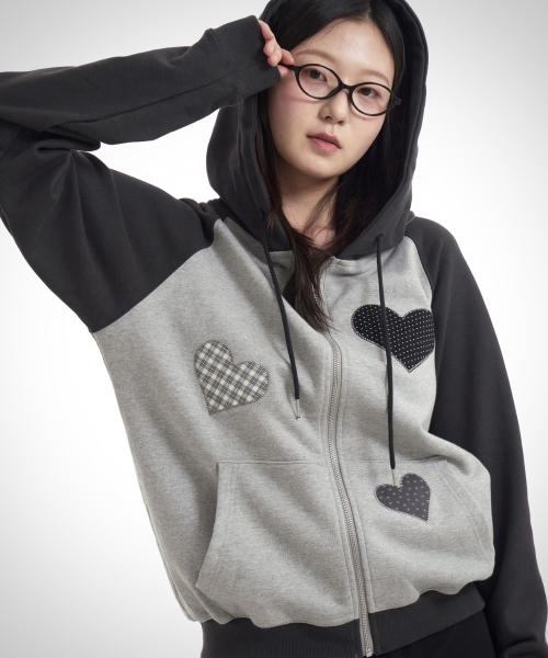 Divided Heart Patch Hood Zip Up Charcoal
