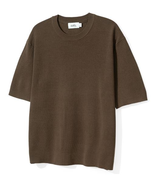 쿨 린넨라이크 크루넥 숏 슬리브 니트 브라운 COOSKT010BROWN