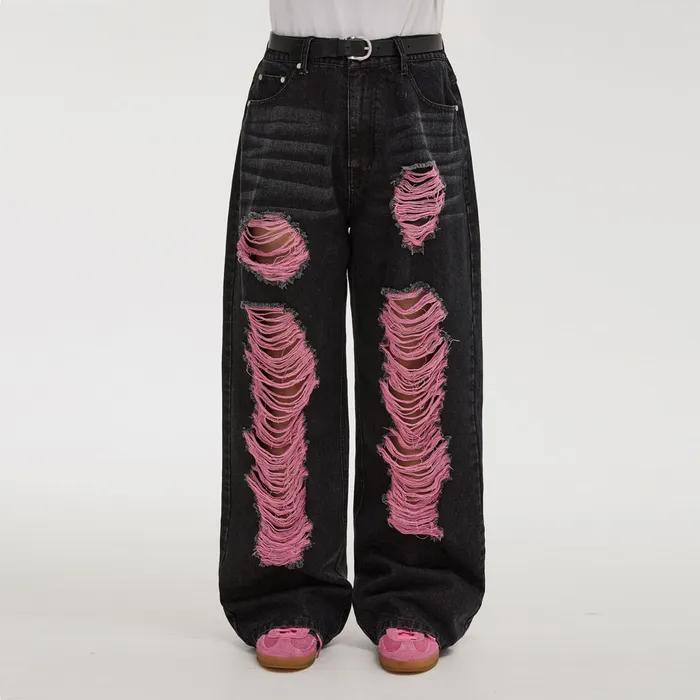 [베이비몬스터 아현 착용]컬러 디스트로이드 데님 팬츠 블랙