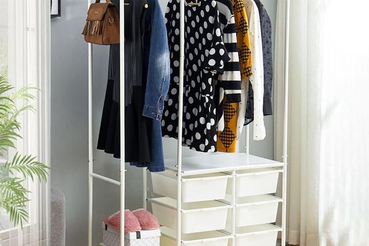 마망 와이드 수납 행거 이동식 철제 선반 드레스룸