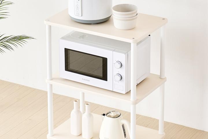 국내생산 조립식 시그니처 진열장형 3단 전자렌지대 다용도수납장 밥솥다이