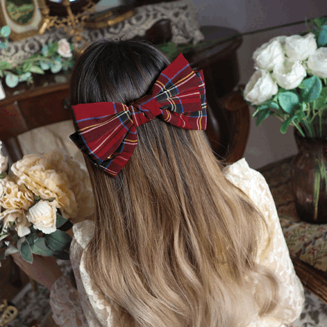 바바 체크 빅 리본 헤어핀 머리핀 ac0077