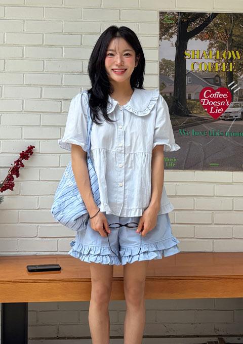 러블리 프릴 카라 블라우스 (3color)