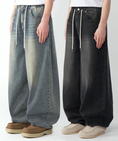 빈티지 프론트 워싱 와이드 벌룬 데님 팬츠 3Color