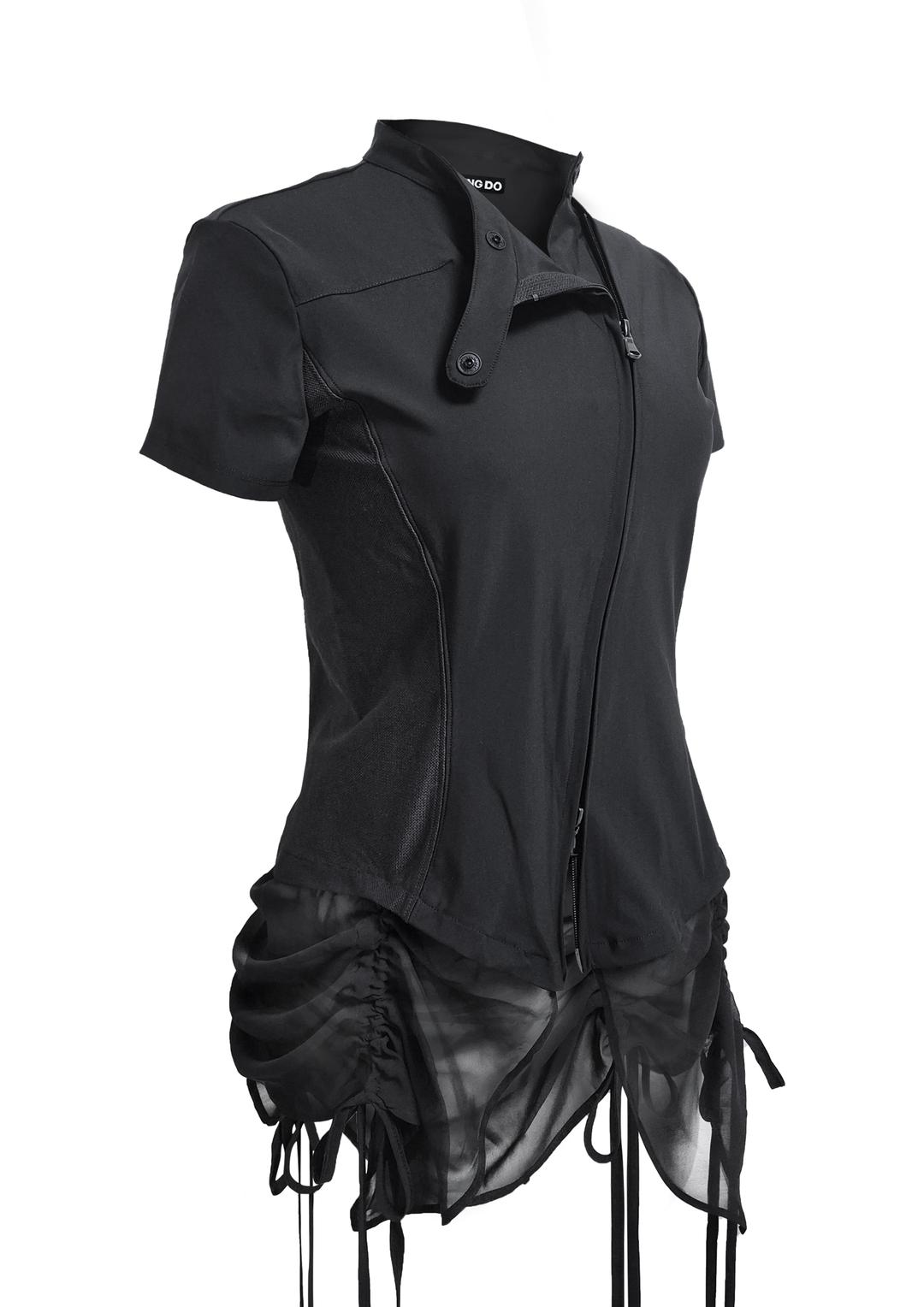 CURVED ZIP-UP SHIRT WITH LAYER . COOL BLACK